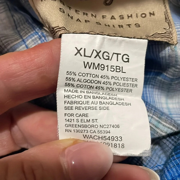 Wrangler western snap up shirt Blue plaid Pearlized snaps Long sleeves Mens XL - Picture 12 of 14